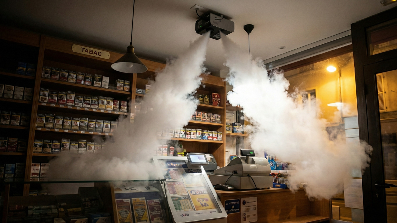 Brouillard anti cambriolage dans un bureau de tabac