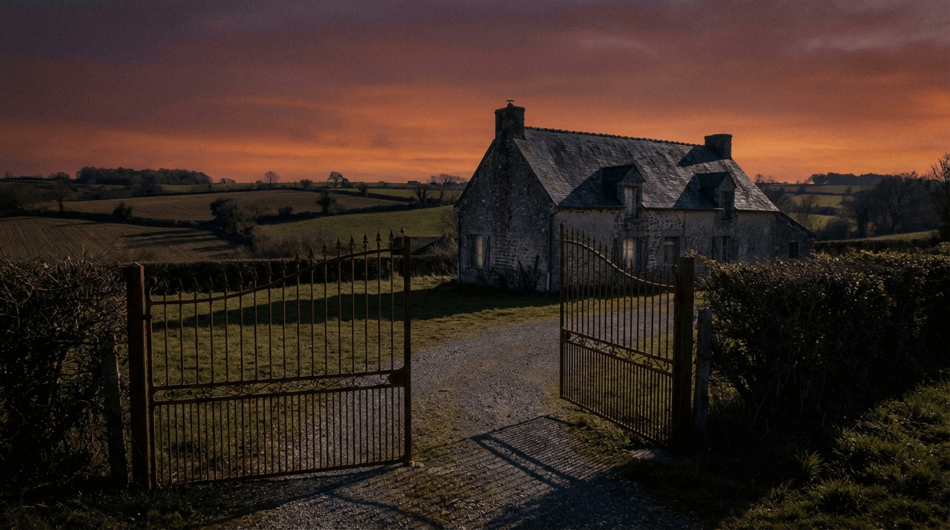 Maison isolée en campagne française au crépuscule - cible de cambriolage